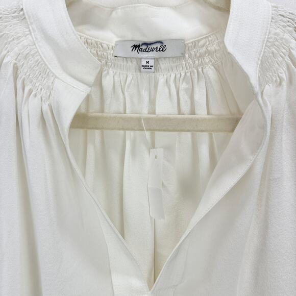 Madewell Shirred Long Sleeve Top Blouse Silk Lightweight Winter White Medium NWT - Picture 8 of 16